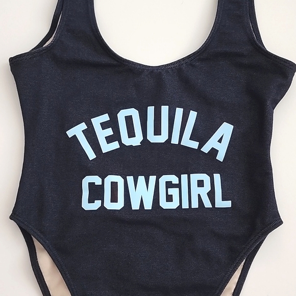 One Piece Women's Swimsuit Dark Denim Tequila Cowgirl Blue Print Size S/M - Picture 6 of 14